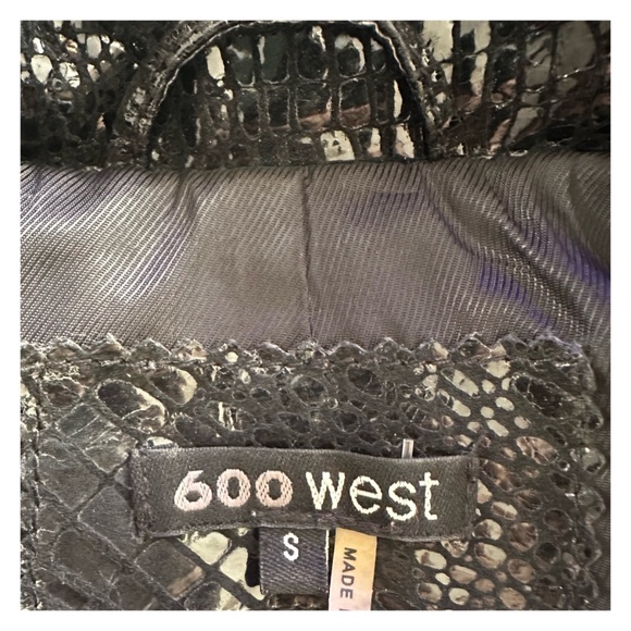 600 WEST Women’s Black Genuine Leather Blazer Jacket Size S Crock Print - Picture 10 of 12